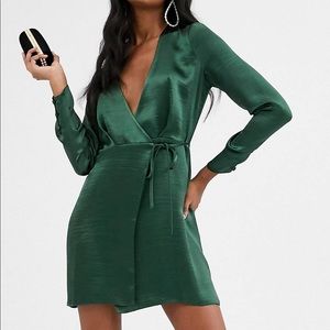 Satin green wrap dress